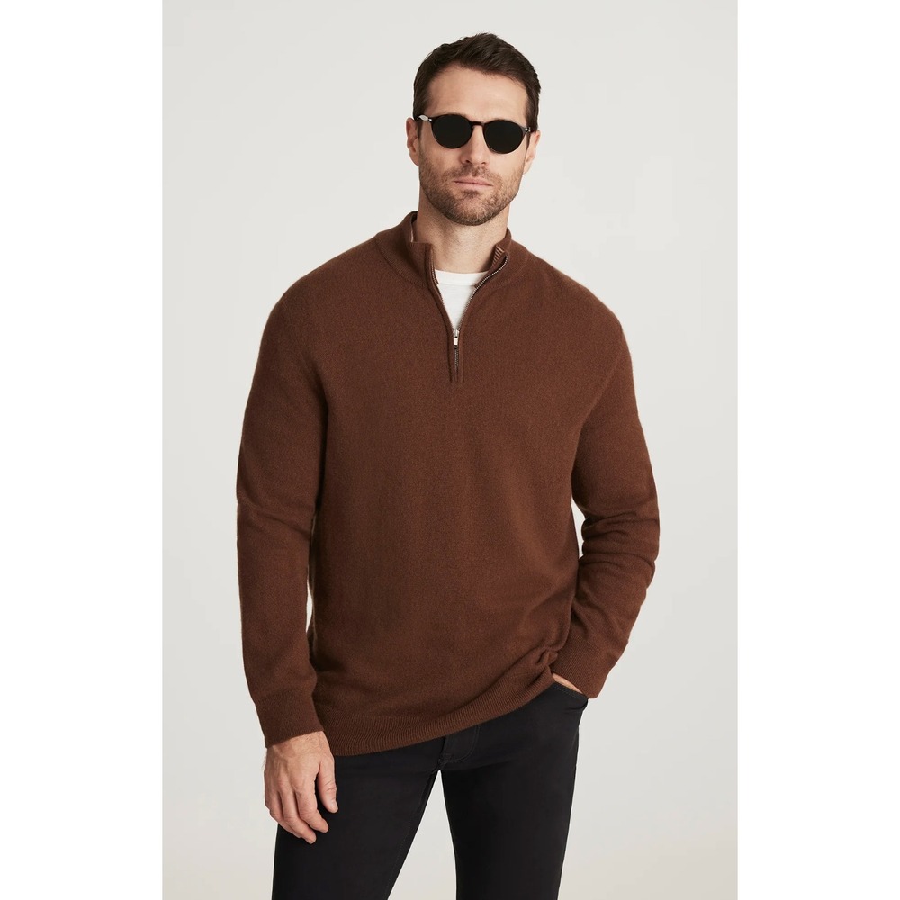 Cotton Citizen Cooper Half Zip‎ Waffle Knit Pullover Espresso Brown M820467 S